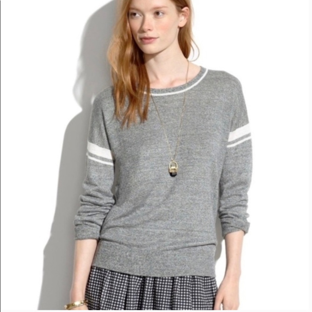 Madewell gray and white linen pullover medium